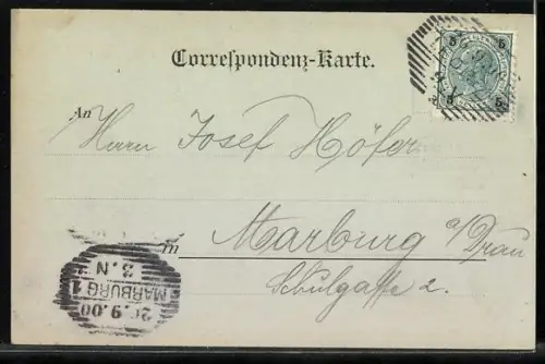 Mondschein-AK Leoben, Totalansicht mit Bergpanorama aus der Vogelschau