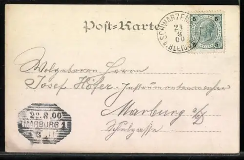 AK Schwarzenbach, Totalansicht mit Kirche aus der Vogelschau