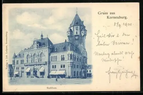 AK Korneuburg, Rathaus, Seitenansicht mit Geschäften