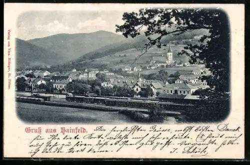 AK Hainfeld /N.-Oe., Bahnhof und Kirche, Eisenbahn