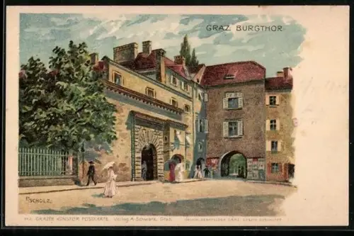 Künstler-AK Graz, Burgtor