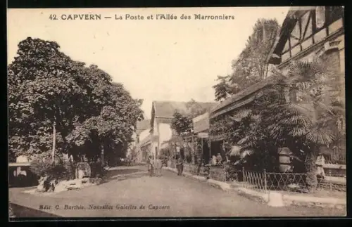AK Capvern, La Poste et l`Allée des Marronniers