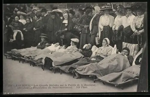 AK Lourdes, Les Grands Malades sur le Parvis de la Basilique attendant la bénédiction du Saint-Sacrement