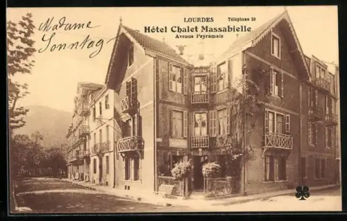 AK Lourdes, Hôtel Chalet Massabielle, Avenue Peyramale