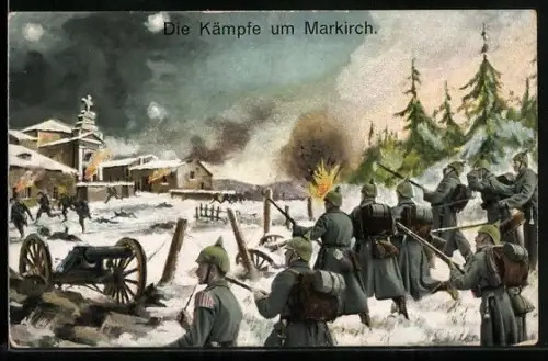 AK Die Kämpfe um Markirch, Soldaten im Gefecht, Pickelhauben
