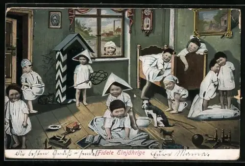 AK Toilettenhumor, Fidele Einjährige im Kinderzimmer