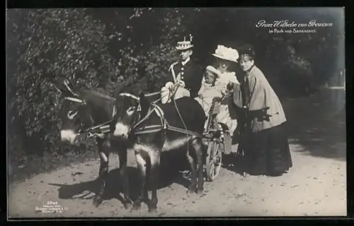 AK Potsdam, Park Sanssouci, Prinz Wilhelm im Eselgespann