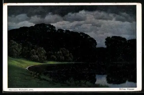 Künstler-AK Hermann Rüdisühli: Stilles Wasser, Partie an einem See
