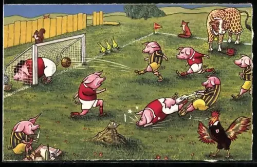AK Schweine spielen Fussball, Scherz