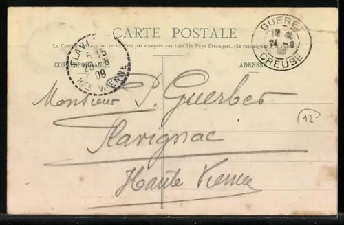 AK Creuse, Au Pays Creusois, En filant ma quenouillo y gardo mos moutous, Schäferin mit Schäferhund und Schafherde