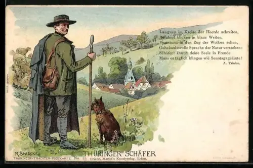 AK Thüringischer Schäfer in Trachten mit seinem Hund