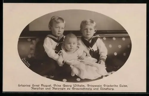 AK Erbprinz Ernst August mit den Geschwistern Prinz Georg Wilhelm und Prinzessin Friederike Luise aus dem Hause von Brau