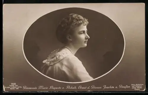 AK Portrait von Prinzessin Marie Auguste v. Anhalt, Braut von Prinz Joachim von Preussen