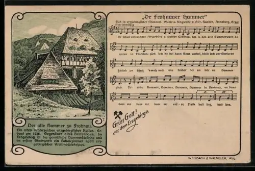 Künstler-AK Frohnau, Der alte Hammer zu Frohnau, Dr frohnaaer Hammer, Lied mit Noten
