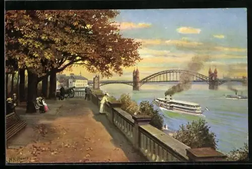 Künstler-AK H. Hoffmann: Bonn, Blick vom alten Zoll