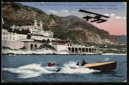 AK Monte-Carlo, Vue sur le Casino, Courses d`hydro-aèroplanes, Wasserflugzeug