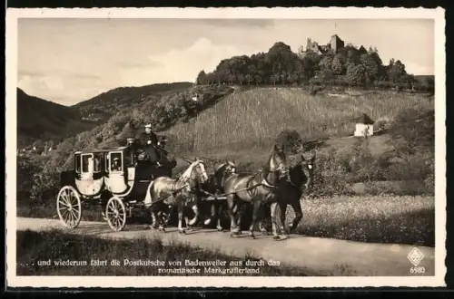AK Postkutsche fährt von Badenweiler aus durch das romantische Markgräflerland