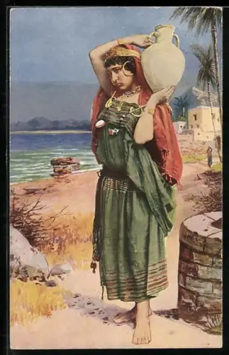 AK Beduinische Wasserträgerin in Tracht