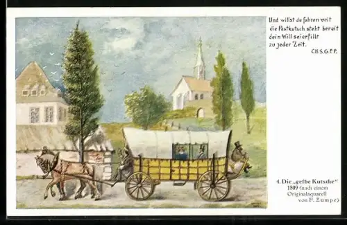 AK Reisende fahren mit der Postkutsche