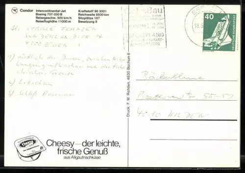 AK Flugzeug Intercontinental-Jet Boeing 707-330 B der Condor am Himmel