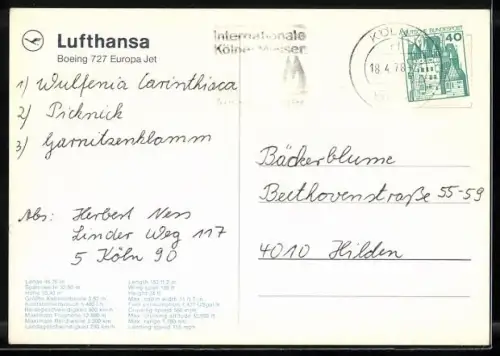 AK Europa Jet Boeing 727 der Lufthansa