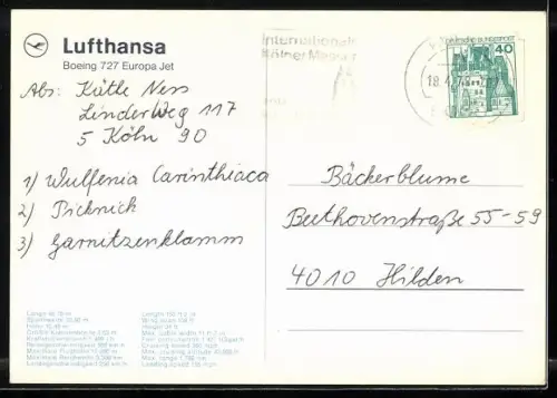 AK Europa Jet Boeing 727 der Lufthansa