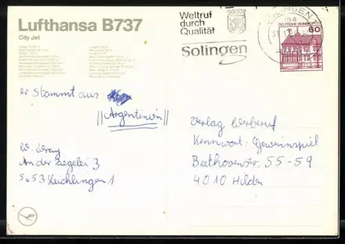 AK Passagierflugzeug des Types Boeing 737 in der Luft