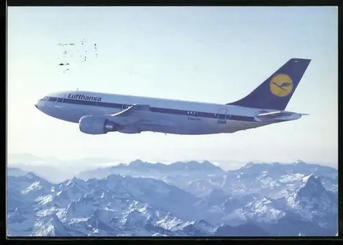 AK Flugzeug Airbus A310 der Lufthansa über den Alpen