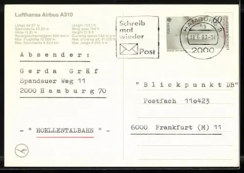 AK Flugzeug Airbus A310 der Lufthansa über den Alpen