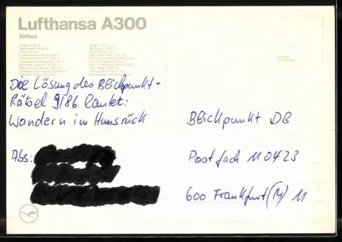 AK Airbus A300 der Lufthansa über den Wolken