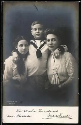 AK Prinzessin Marie Louise von Baden mit Kindern Berthold Friedrich und Marie Alexandra