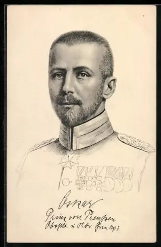 Künstler-AK Prinz Oskar von Preussen in Uniform mit Ordensspange