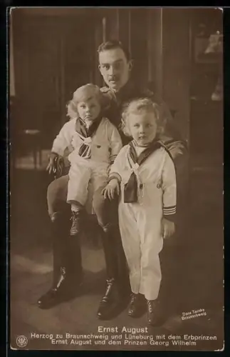 Foto-AK Ernst August Herzog von Braunschweig mit seinen beiden Söhnen Ernst August und Georg Wilhelm
