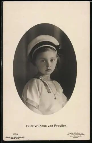 AK Prinz Wilhelm von Preussen, Portrait mit Mütze