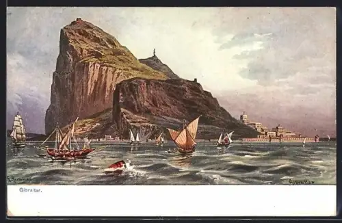 Künstler-AK Friedrich Perlberg: Gibraltar, Hafen von Gibraltar