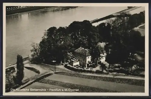 AK Frankfurt a. M.-Oberrad, Historische Gerbermühle, Fliegeraufnahme