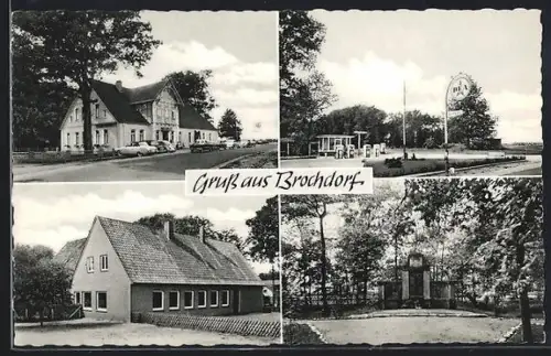 AK Brochdorf /Soltau, Gasthaus und Tankstelle Bölker, Ehrenmal