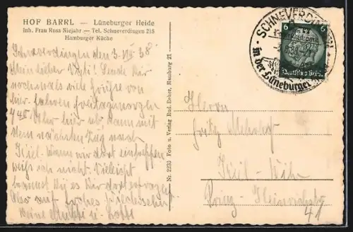 AK Schneverdingen /Lüneburger Heide, Gasthaus Hof Barrl, Inh. Frau Rosa Niejahr