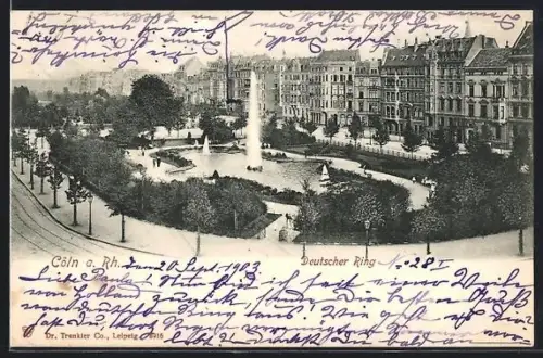 AK Köln-Neustadt, Deutscher Ring, Parkanlage, Brunnen, Wohnhäuser