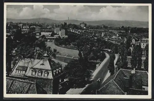 AK Frankfurt a. M.-Nied, Niddabrücke aus der Vogelschau