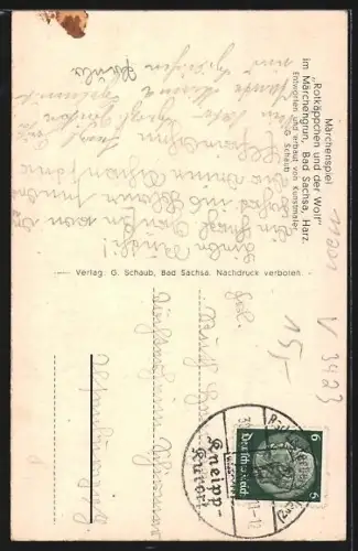 AK Bad Sachsa /Harz, Märchengrun, Rotkäppchenhaus, Märchenspiel Rotkäppchen und der Wolf