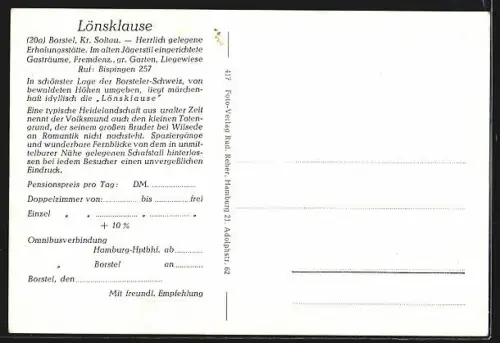 AK Borstel /Soltau, Gasthof Lönsklause, Gasträume, Garten