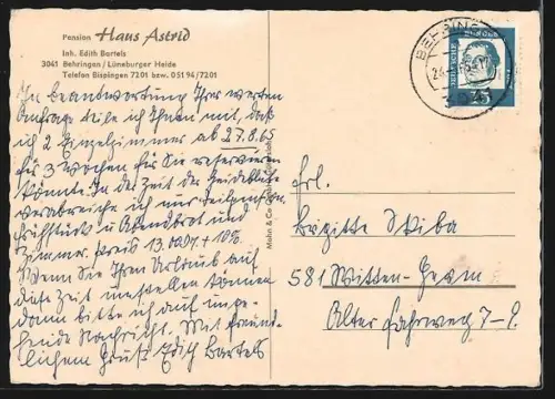 AK Behringen /Lüneburger Heide, Gasthof Pension Haus Astrid, Inh. Edith Bartels