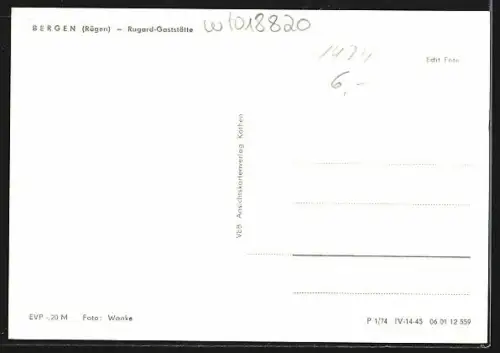 AK Bergen /Rügen, Rugard-Gaststätte