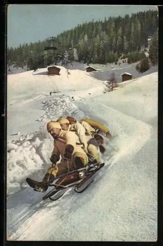 AK Abfahrt mit dem Bob-Schlitten