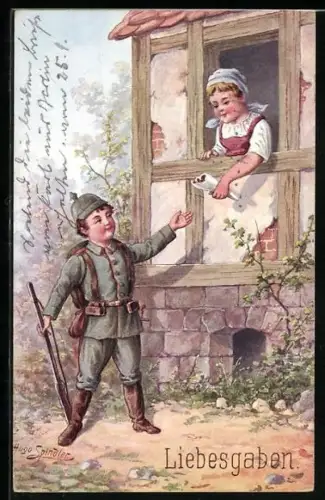 AK Soldat bekommt von Frau Liebesgaben