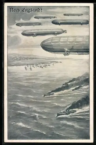 AK Zeppelinflotte und Kriegsschiffe auf dem Weg nach England