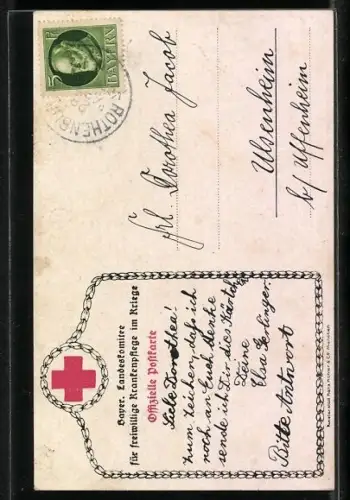 AK Die deutsche Frau im Kriege verteilt Wasser an die durstigen Krieger, Rotes Kreuz