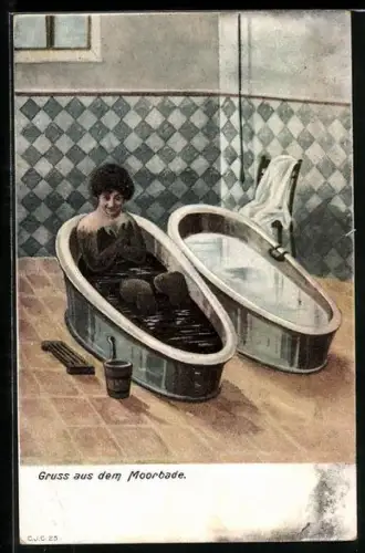 AK Nackte Dame in Badewanne, Moorbad