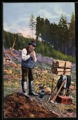 AK Erst nach ein Pfeifchen, sächsische Tracht